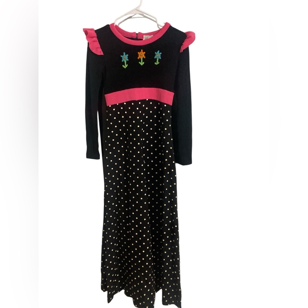 RARE VINTAGE Mr. Boots Black Maxi Dress with Pink & Polka Dot Details- Sz S